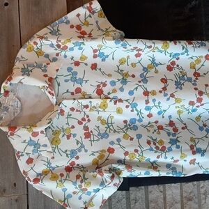 Vintage 1970s Multicolor Floral 1/4 Button Short Sleeve Polo Shirt Women's S